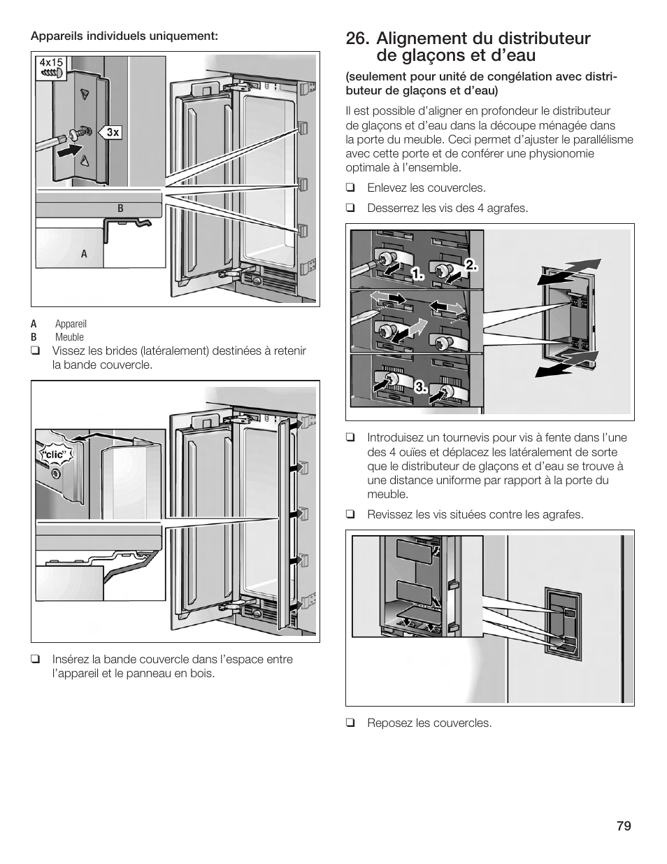 Alignement du distributeur de glaçons et d'eau | Bosch Single Door User Manual | Page 79 / 124