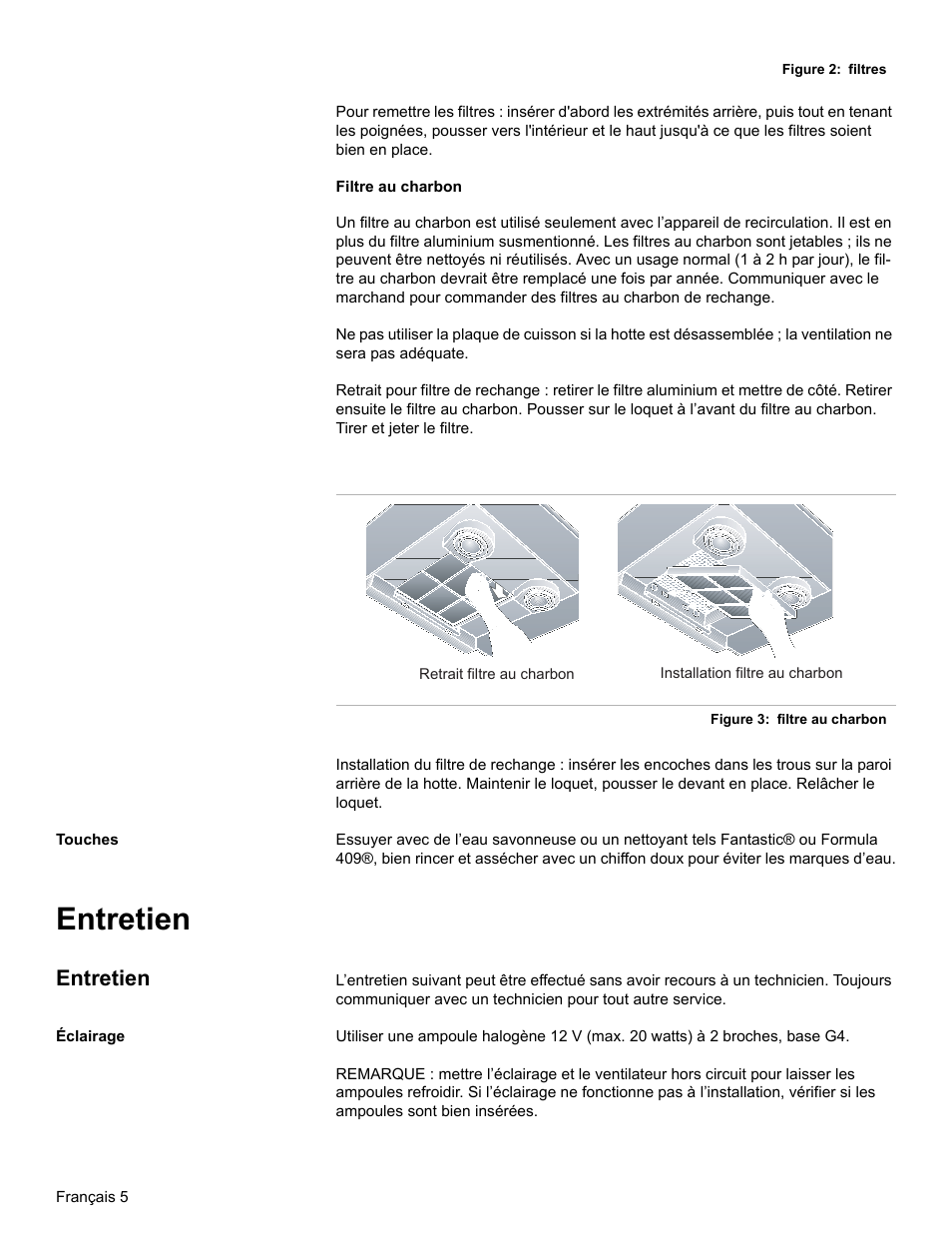 Touches, Entretien, Éclairage | Bosch DKE94 User Manual | Page 17 / 32