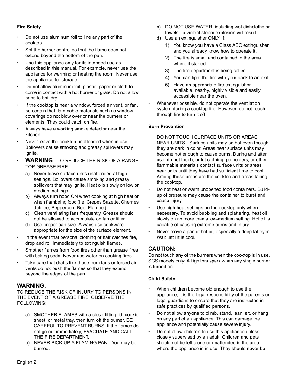 Fire safety, Burn prevention, Child safety | Bosch SGSX User Manual | Page 4 / 68