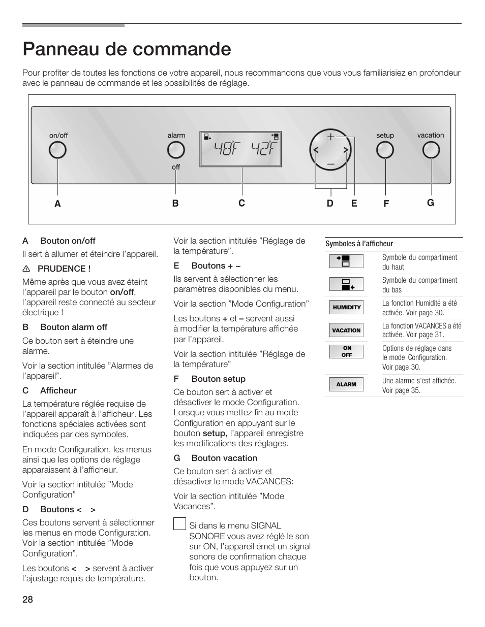 Panneau de commande | Bosch B24IW User Manual | Page 27 / 60