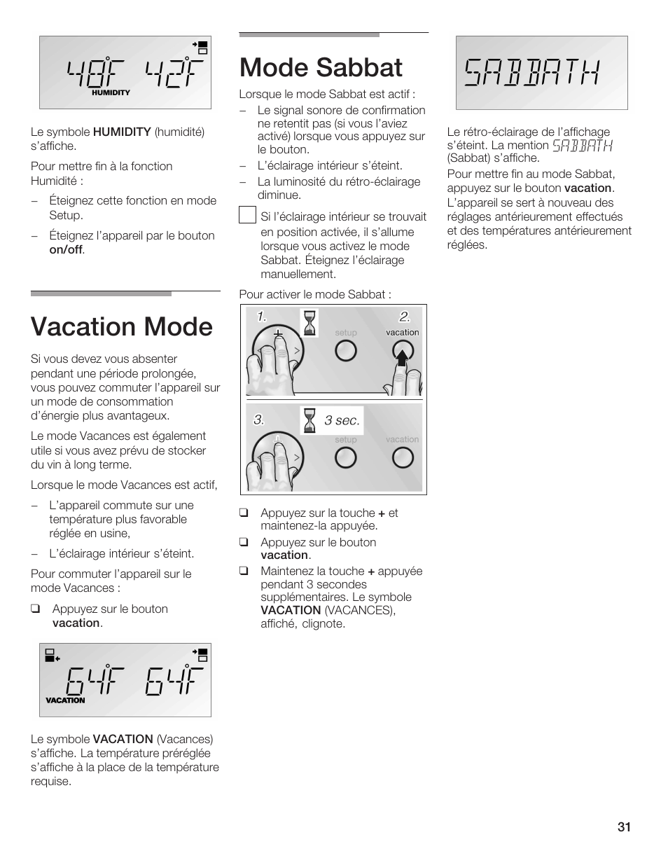 Vacation mode, Mode sabbat | Bosch B24IW User Manual | Page 30 / 60