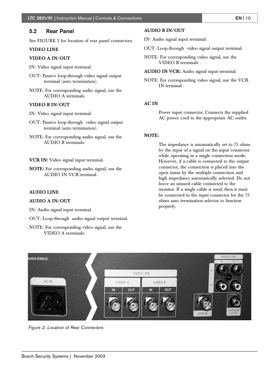2 rear panel | Bosch LTC 2821 User Manual | Page 10 / 12