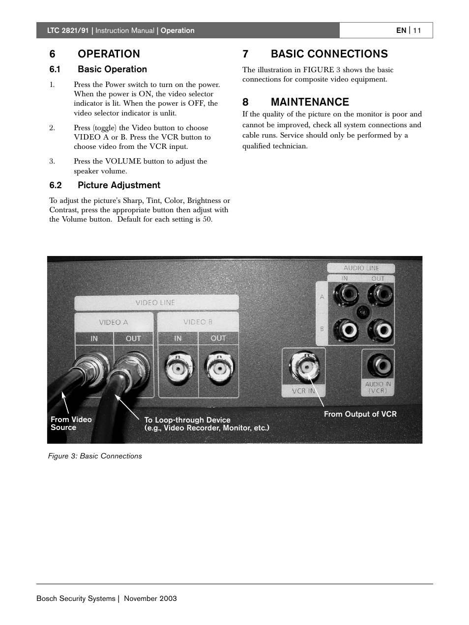 6operation, 7basic connections, 8maintenance | Bosch LTC 2821 User Manual | Page 11 / 12