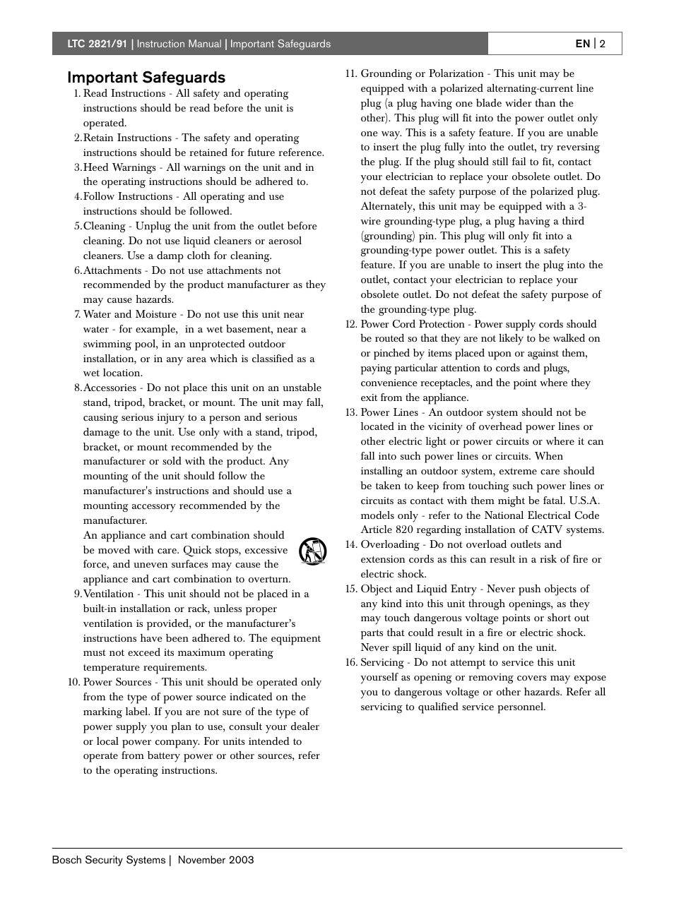 Important safeguards | Bosch LTC 2821 User Manual | Page 2 / 12