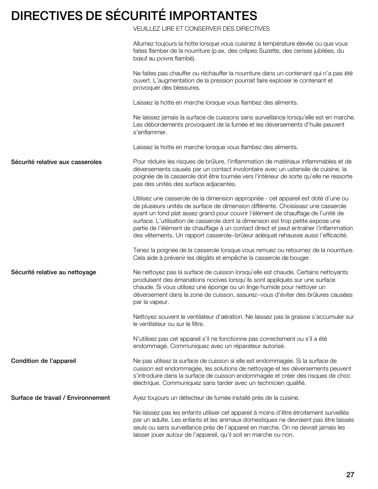 Directives de sécurité importantes | Bosch NIT8053UC User Manual | Page 27 / 69