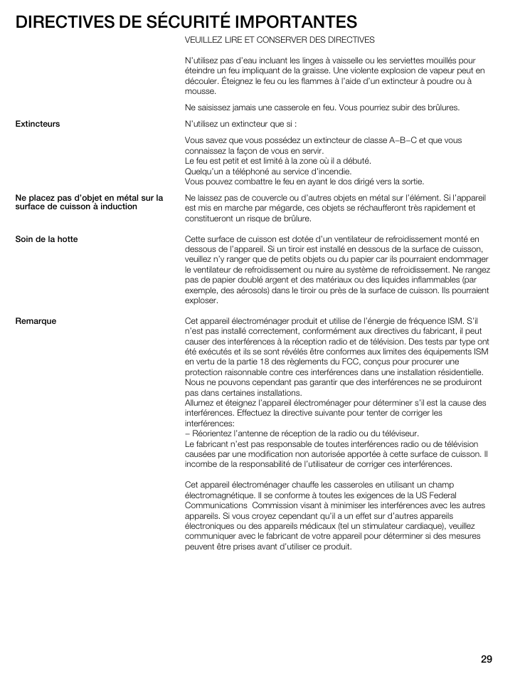 Directives de sécurité importantes | Bosch NIT8053UC User Manual | Page 29 / 69