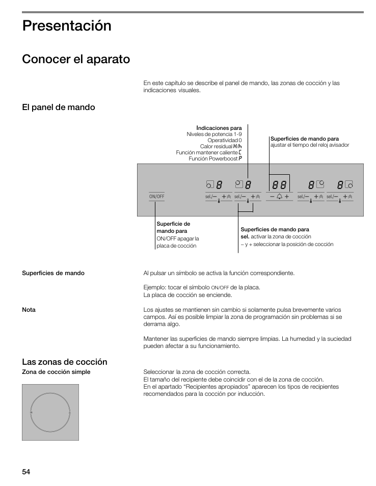 Presentación, Conocer el aparato | Bosch NIT8053UC User Manual | Page 54 / 69