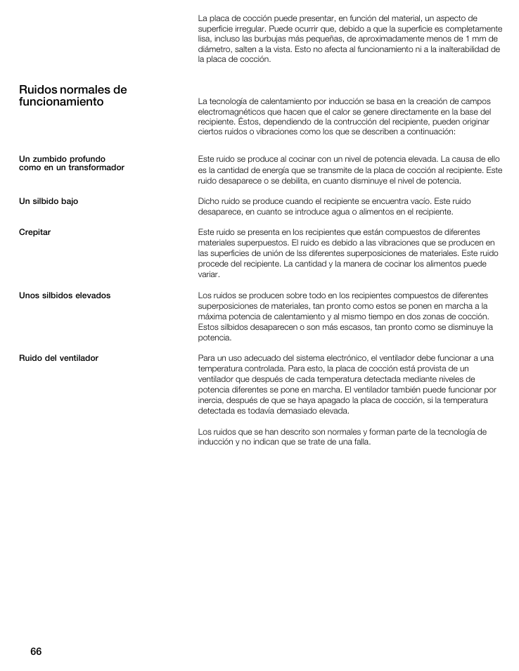 Ruidos normales de funcionamiento | Bosch NIT8053UC User Manual | Page 66 / 69