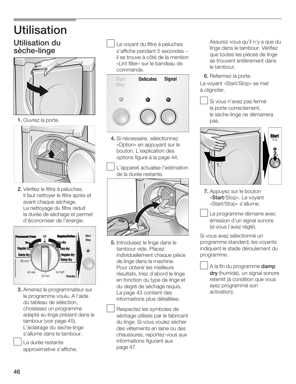 Utilisation, Utilisation du sèchećlinge | Bosch BOSCH Dryer User Manual | Page 48 / 86