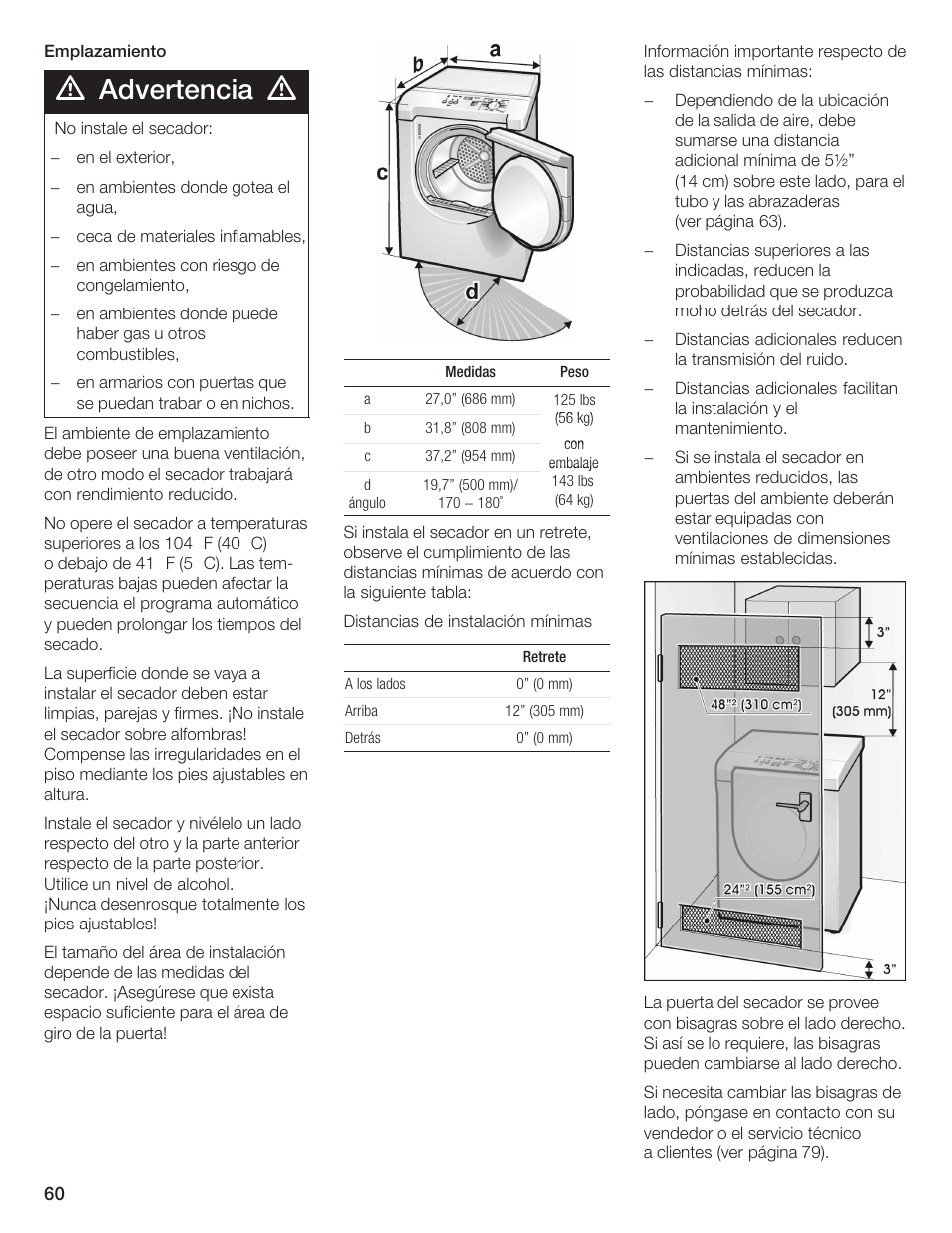 Advertencia | Bosch BOSCH Dryer User Manual | Page 64 / 86
