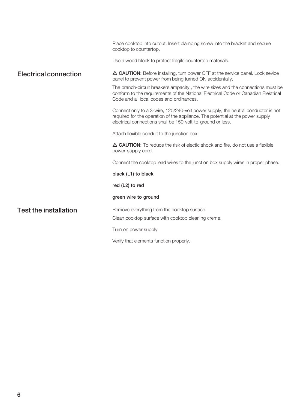 Electrical connection test the installation | Bosch NEM 75 User Manual | Page 6 / 20
