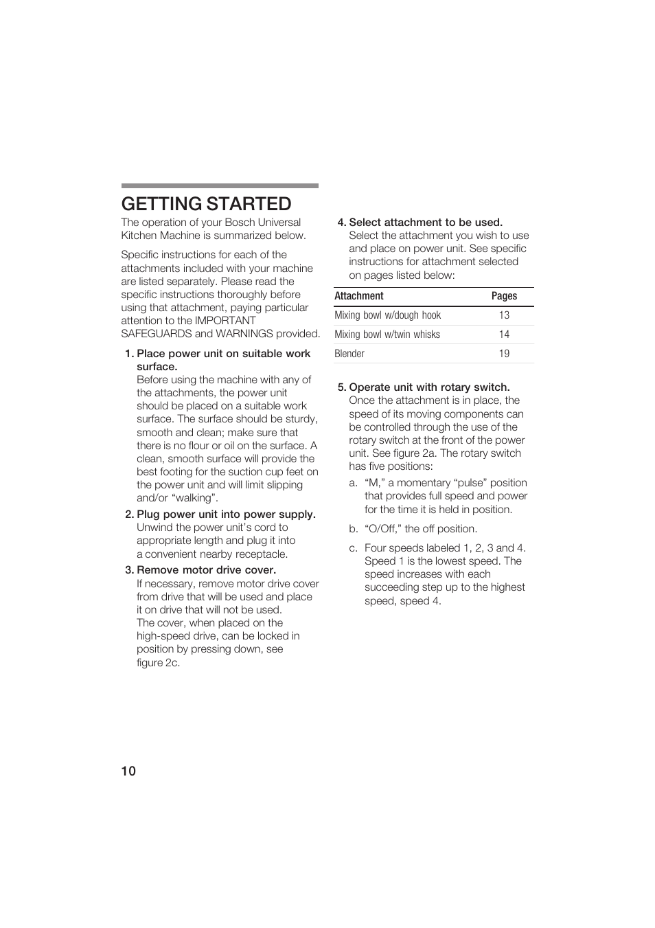 Getting started | Bosch MUM6N10UC User Manual | Page 10 / 84