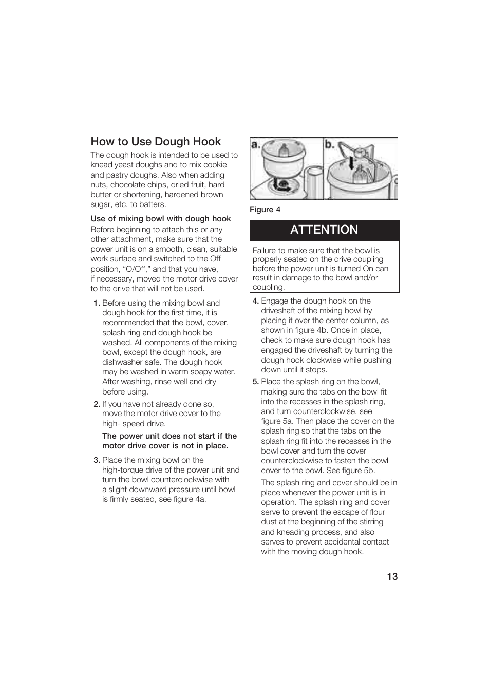 Attention, How to use dough hook | Bosch MUM6N10UC User Manual | Page 13 / 84