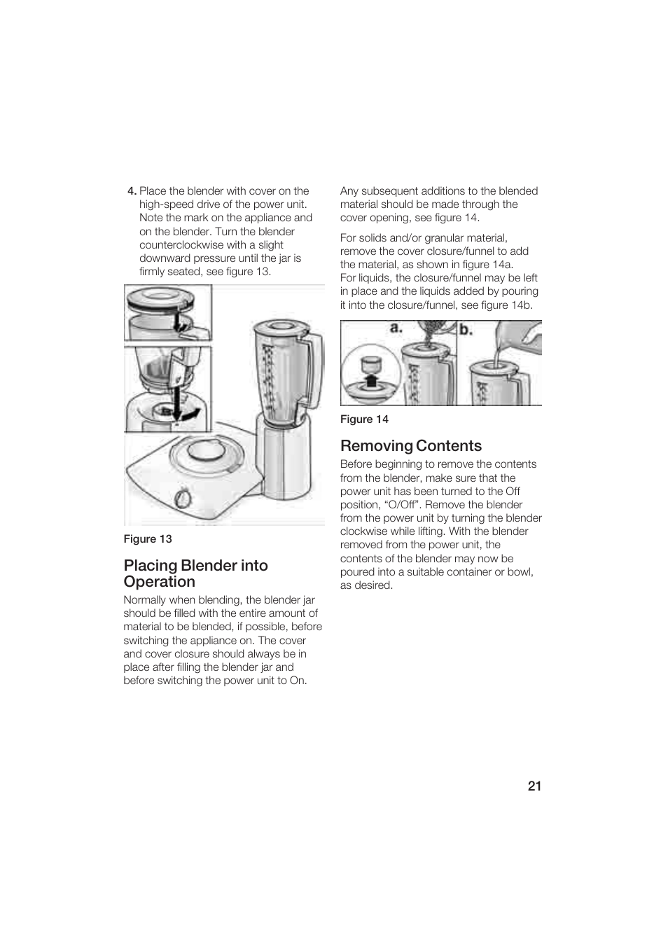 Placing blender into operation, Removing contents | Bosch MUM6N10UC User Manual | Page 21 / 84