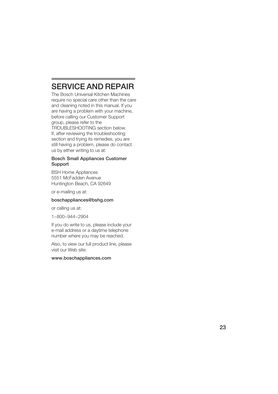 Service and repair | Bosch MUM6N10UC User Manual | Page 23 / 84
