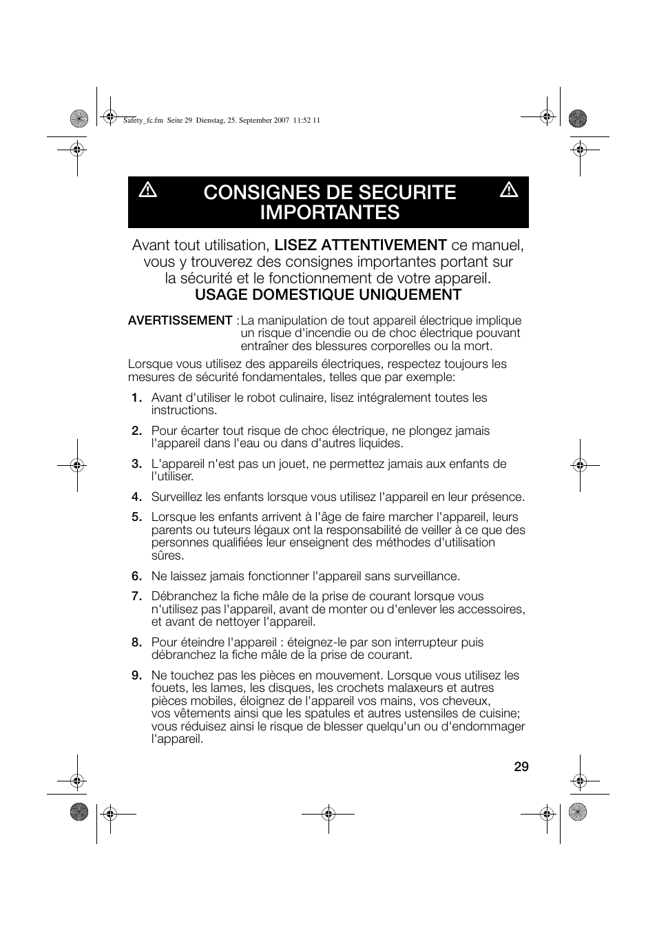 Mconsignes de securite importantes m | Bosch MUM6N10UC User Manual | Page 29 / 84