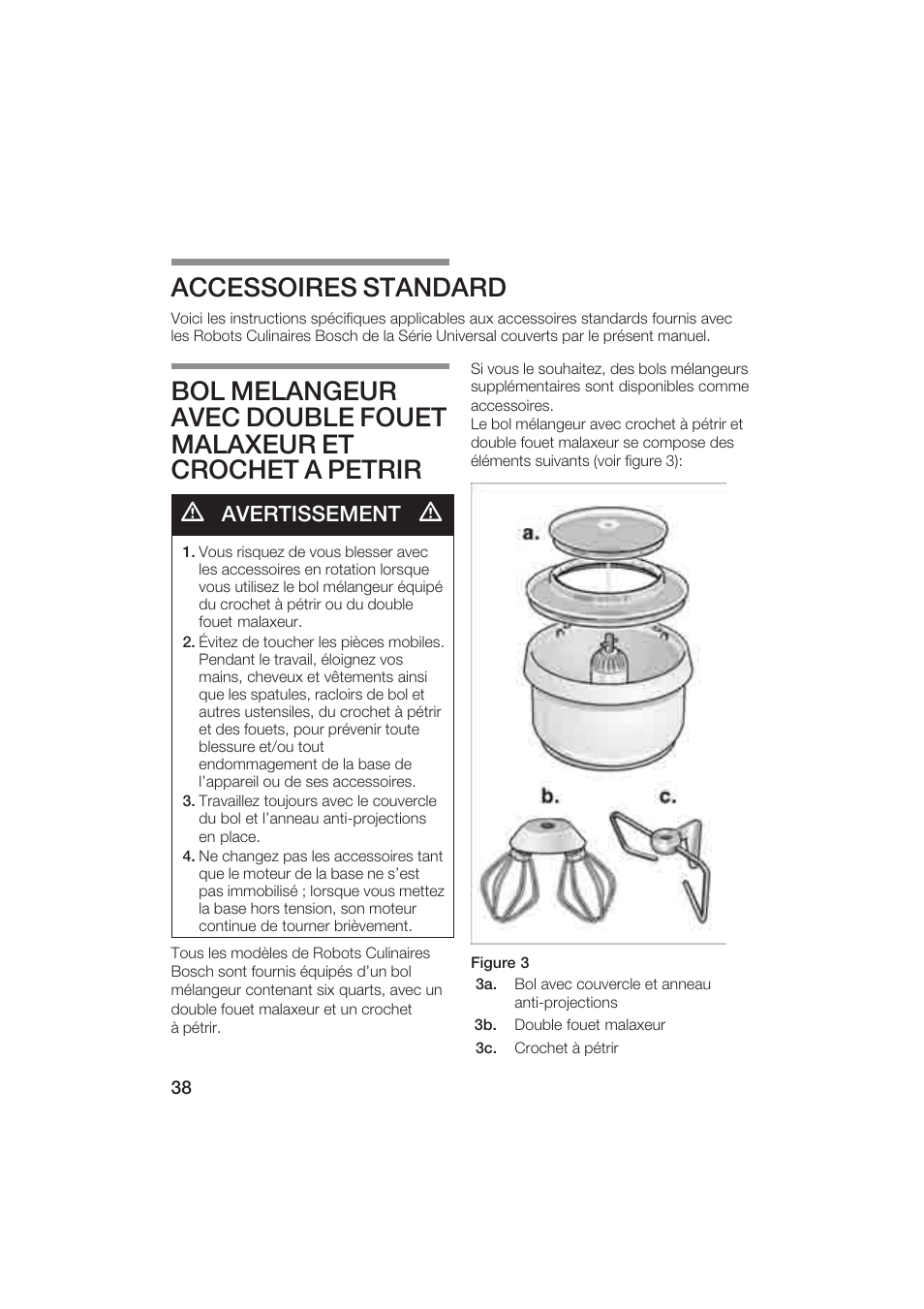 Accessoires standard, Avertissement | Bosch MUM6N10UC User Manual | Page 38 / 84