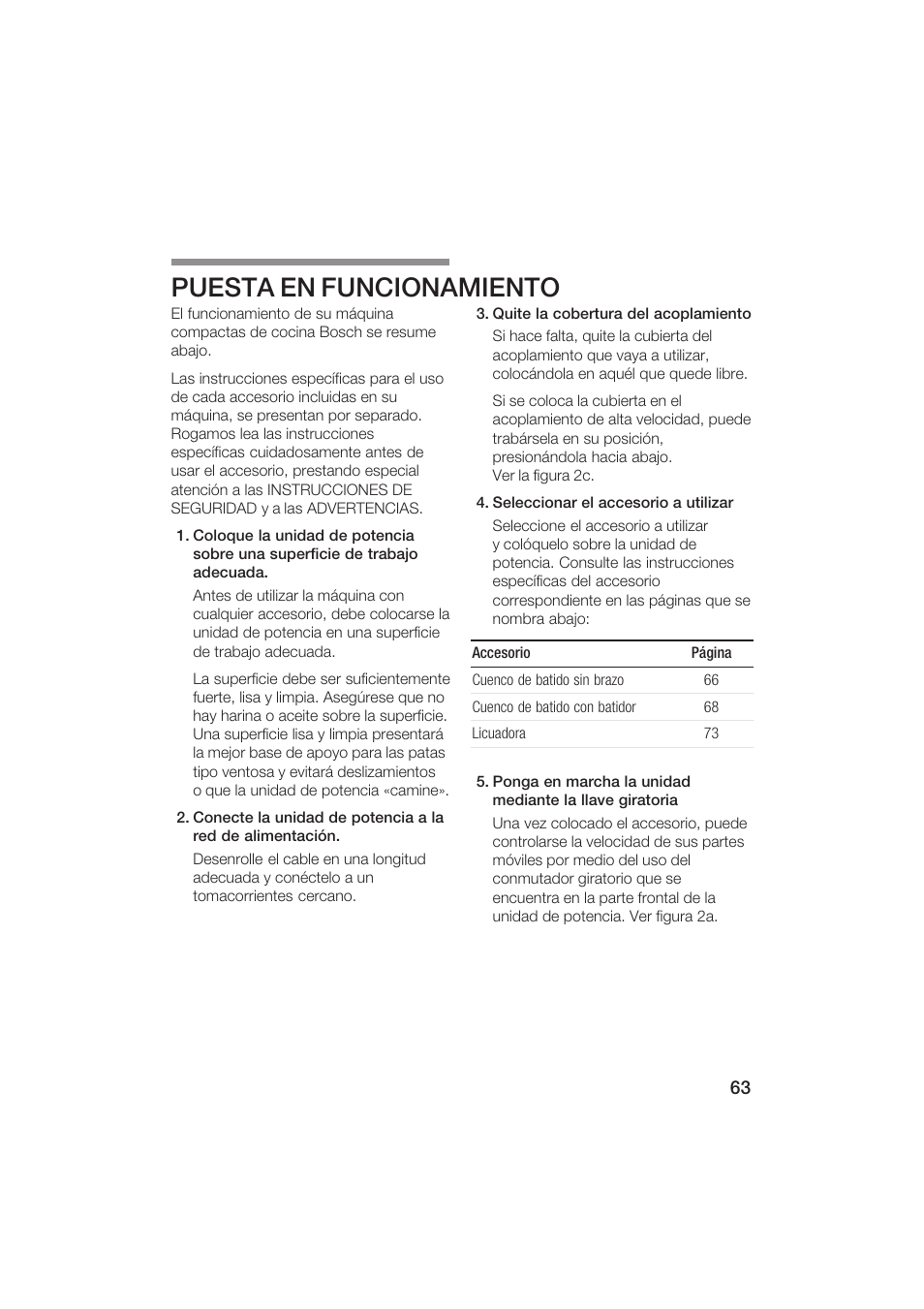 Puesta en funcionamiento | Bosch MUM6N10UC User Manual | Page 63 / 84