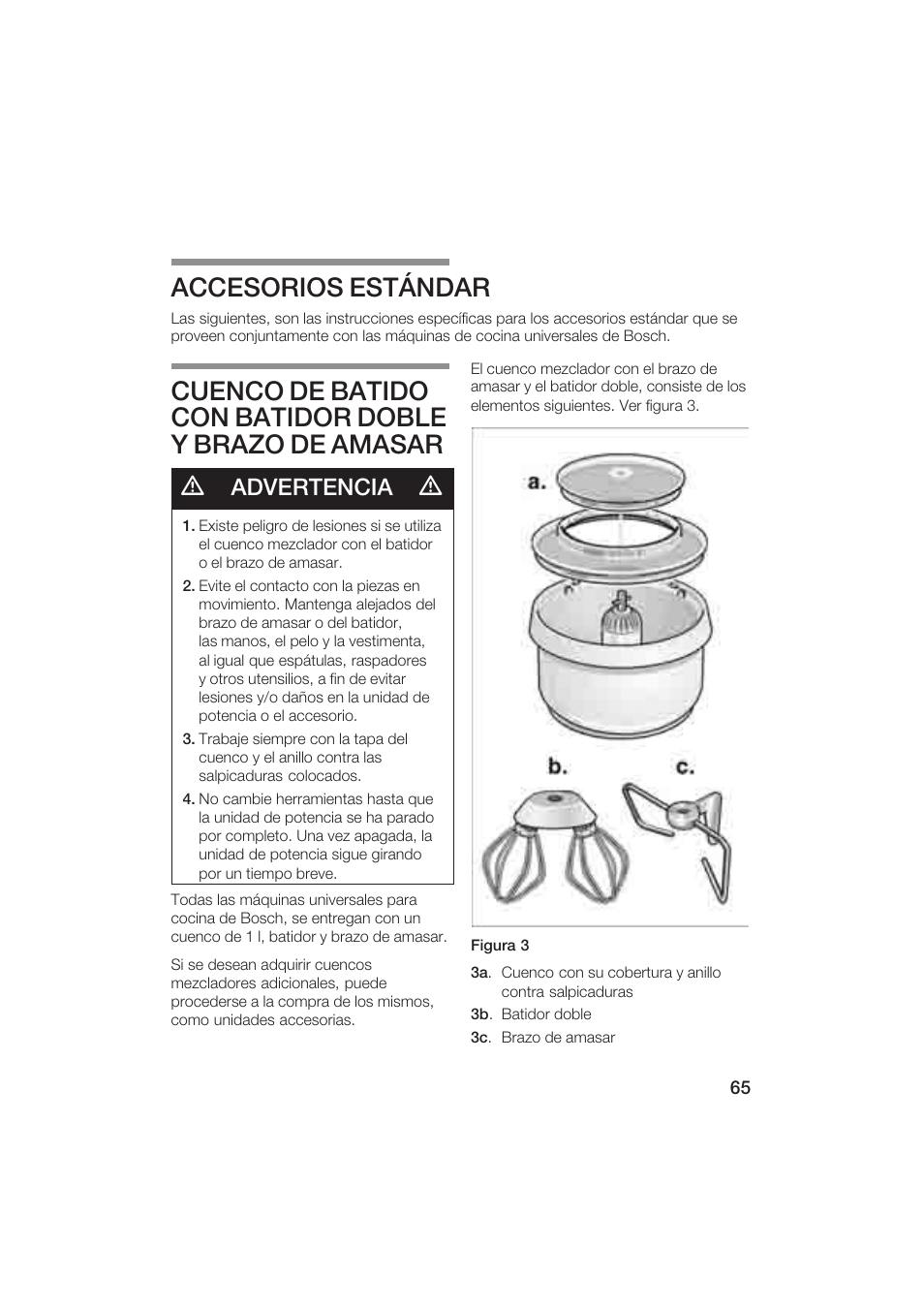 Accesorios estándar, Advertencia | Bosch MUM6N10UC User Manual | Page 65 / 84