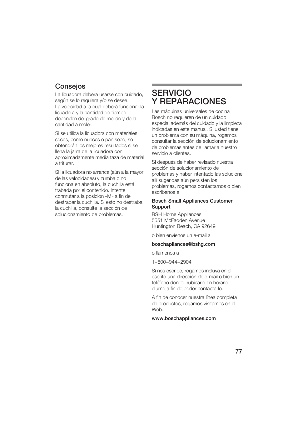 Servicio y reparaciones, Consejos | Bosch MUM6N10UC User Manual | Page 77 / 84
