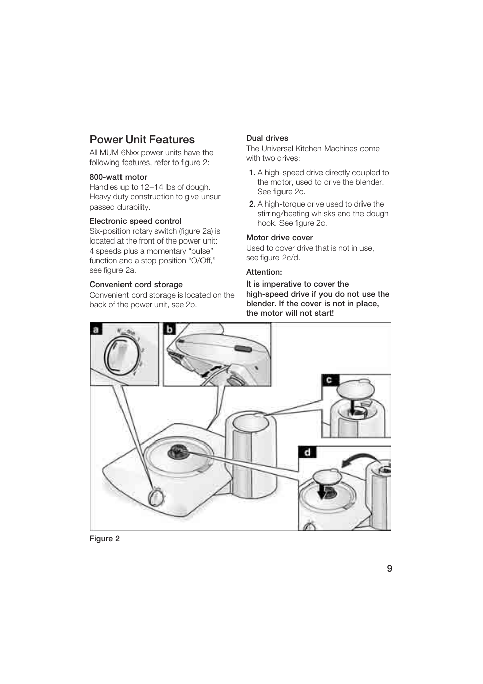 Power unit features | Bosch MUM6N10UC User Manual | Page 9 / 84