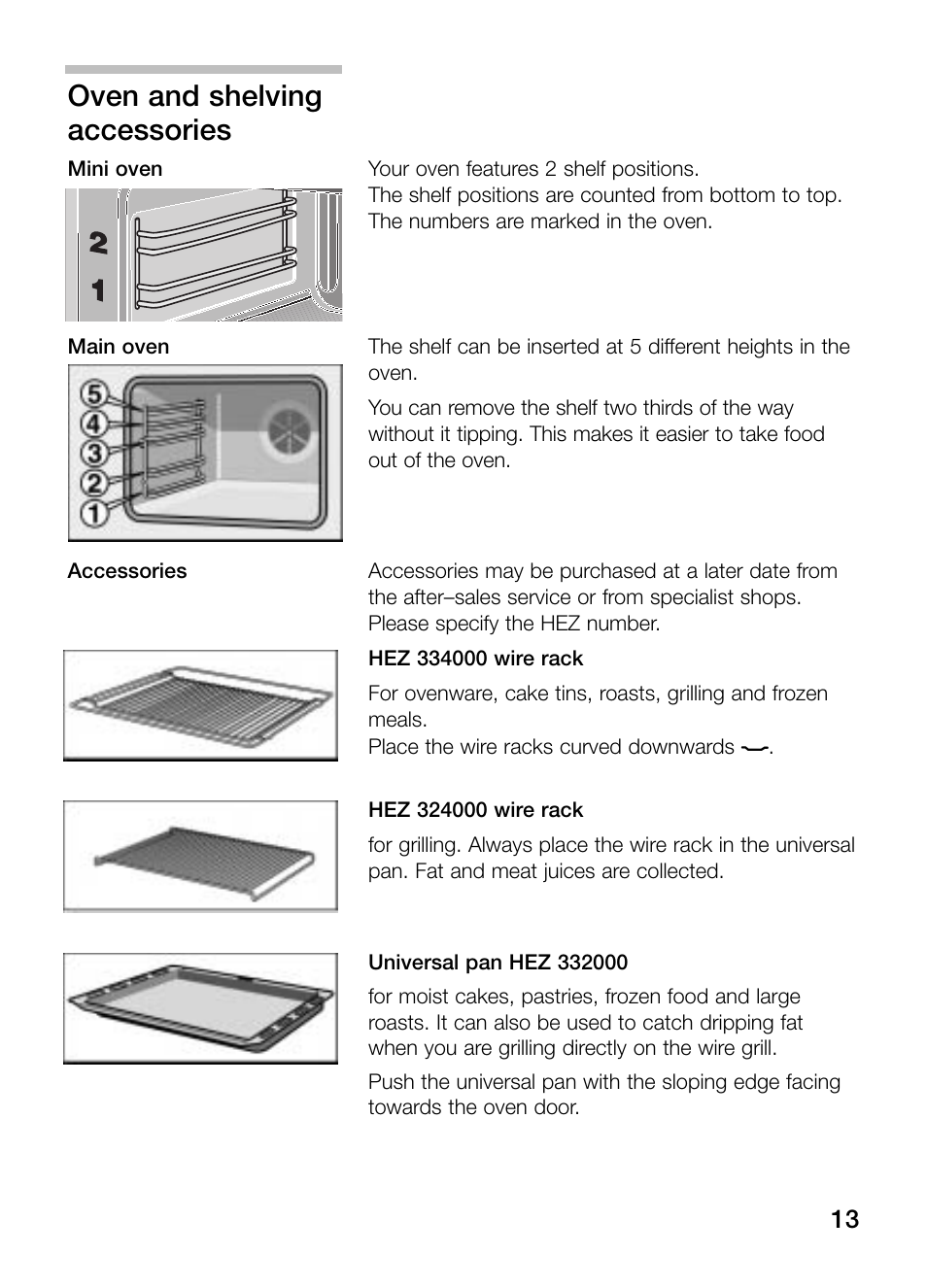 Oven and shelving accessories | Bosch HBN 13M5.O User Manual | Page 13 / 48