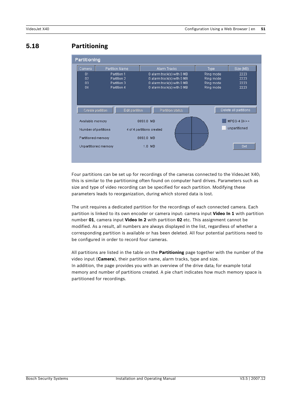 18 partitioning, Partitioning | Bosch VIDEOJET X40 User Manual | Page 51 / 130
