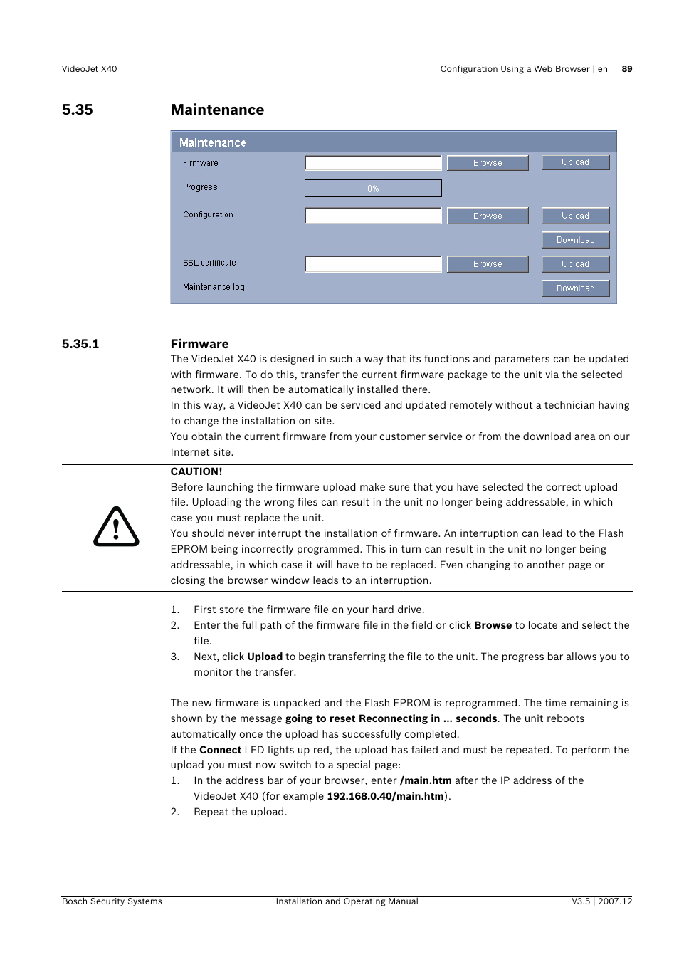 35 maintenance, Maintenance | Bosch VIDEOJET X40 User Manual | Page 89 / 130