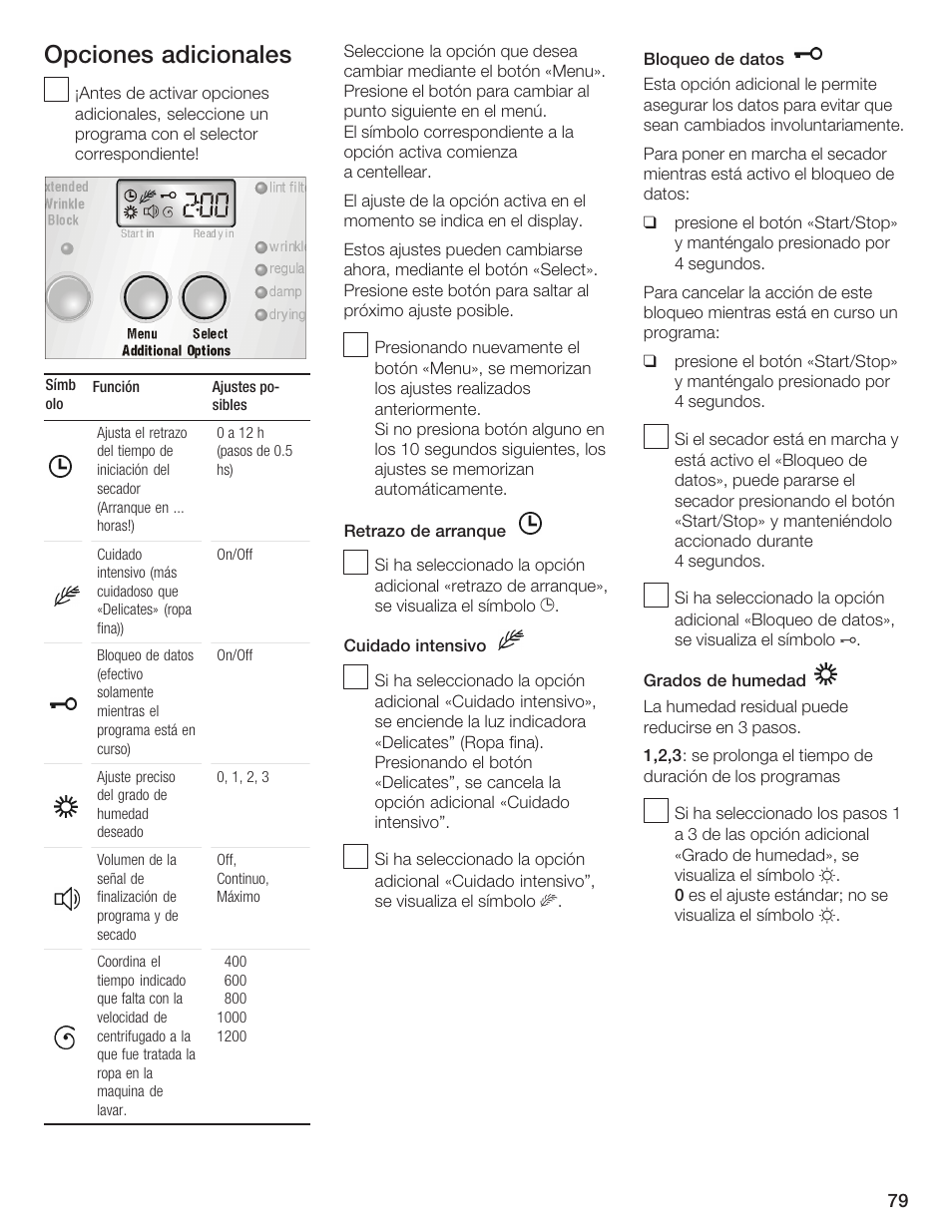 Opciones adicionales | Bosch WTMC 652SUC User Manual | Page 79 / 96
