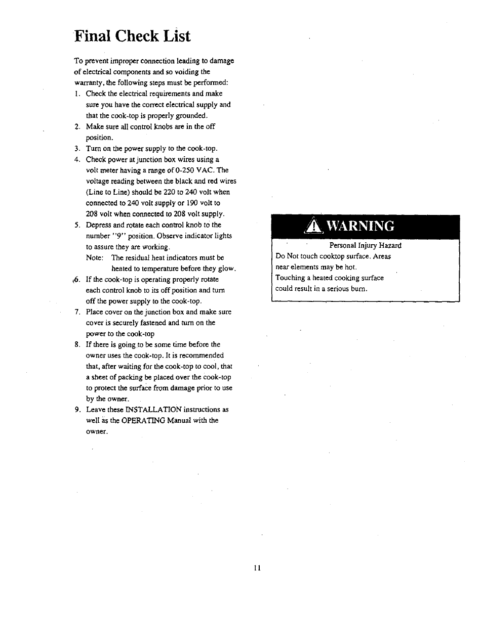 Final check list, Warning | Bosch NKT 72 User Manual | Page 11 / 12