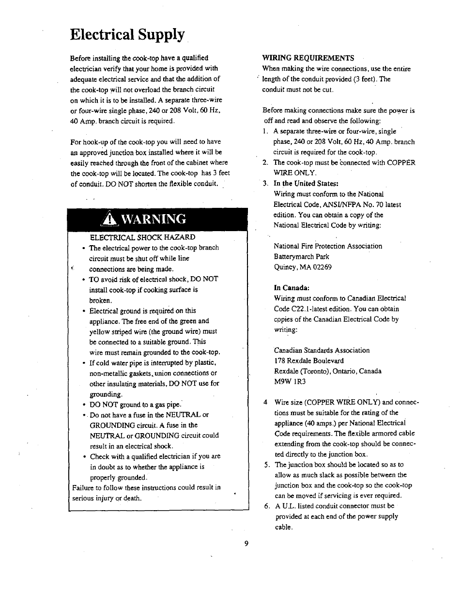 Electrical supply, Warning | Bosch NKT 72 User Manual | Page 9 / 12