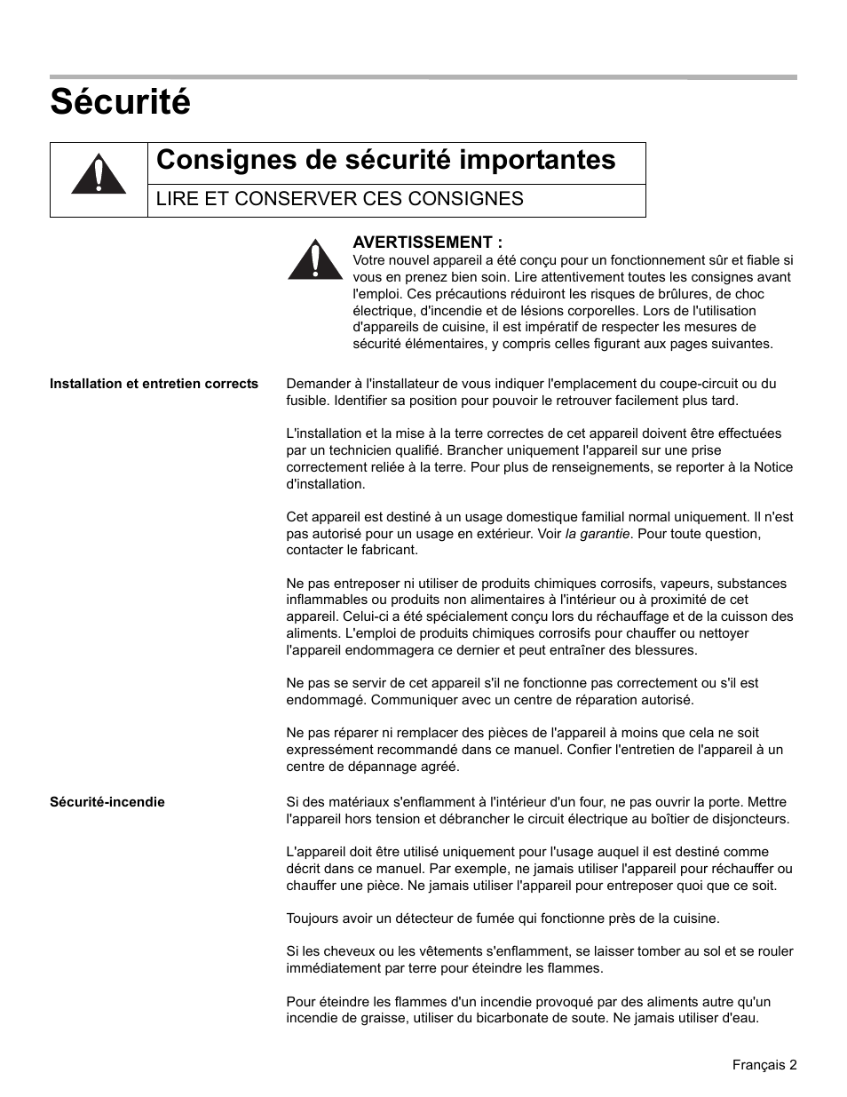 Sécurité, Consignes de sécurité importantes, Lire et conserver ces consignes | Installation et entretien corrects, Sécurité-incendie | Bosch HWD27 User Manual | Page 21 / 56