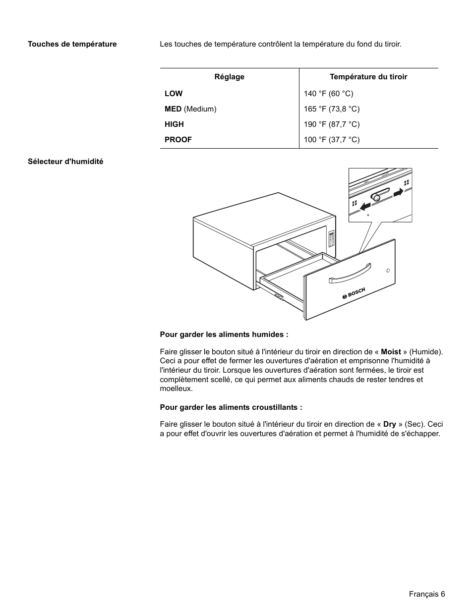 Touches de température, Sélecteur d'humidité | Bosch HWD27 User Manual | Page 25 / 56