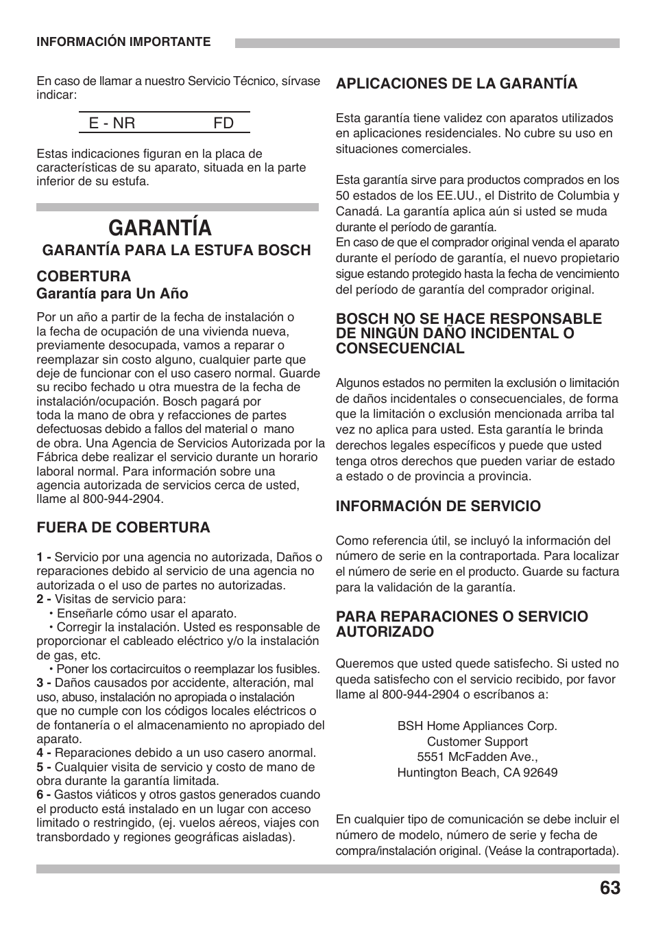 Garantía | Bosch 9000095597 B User Manual | Page 64 / 64