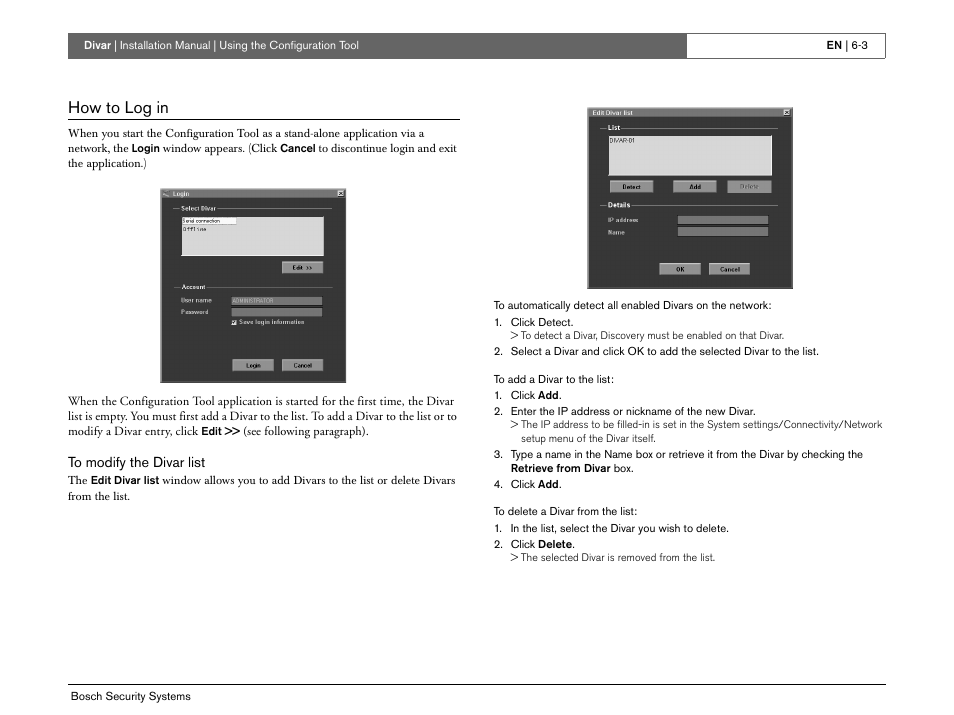How to log in | Bosch Divar -Digital Versatile Recorder User Manual | Page 61 / 80