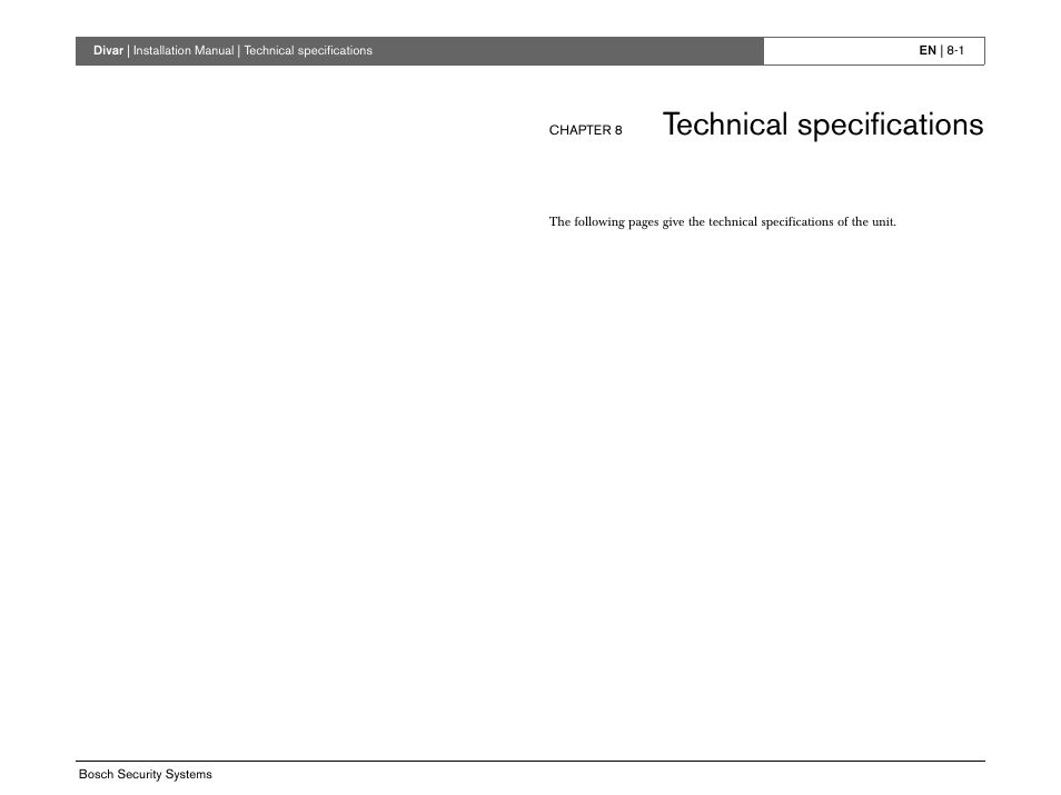 Technical specifications | Bosch Divar -Digital Versatile Recorder User Manual | Page 75 / 80