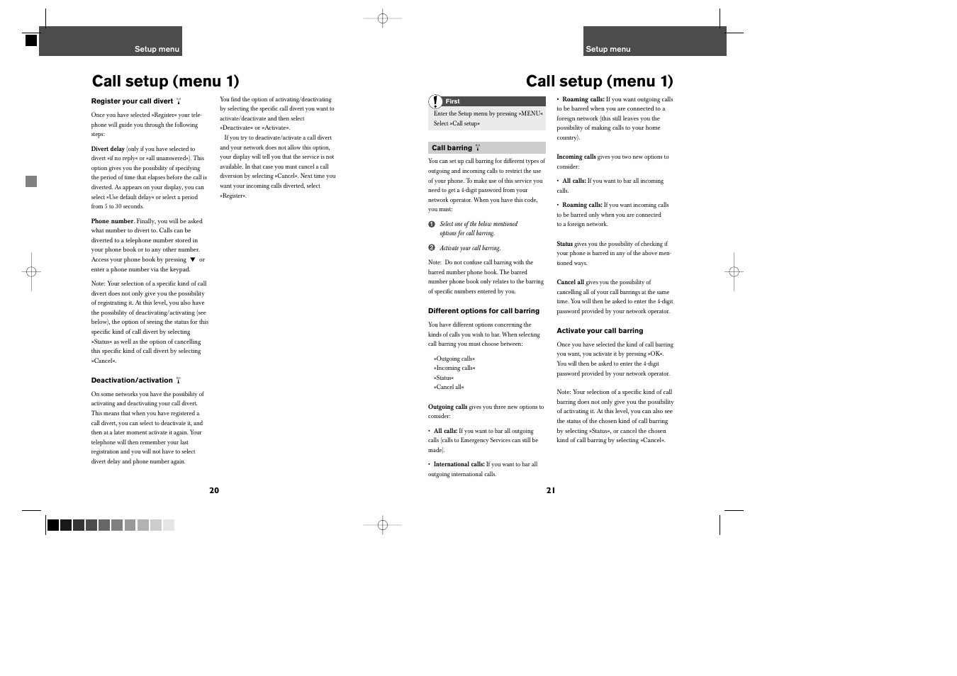 Call setup (menu 1) | Bosch GSM 509 User Manual | Page 12 / 22