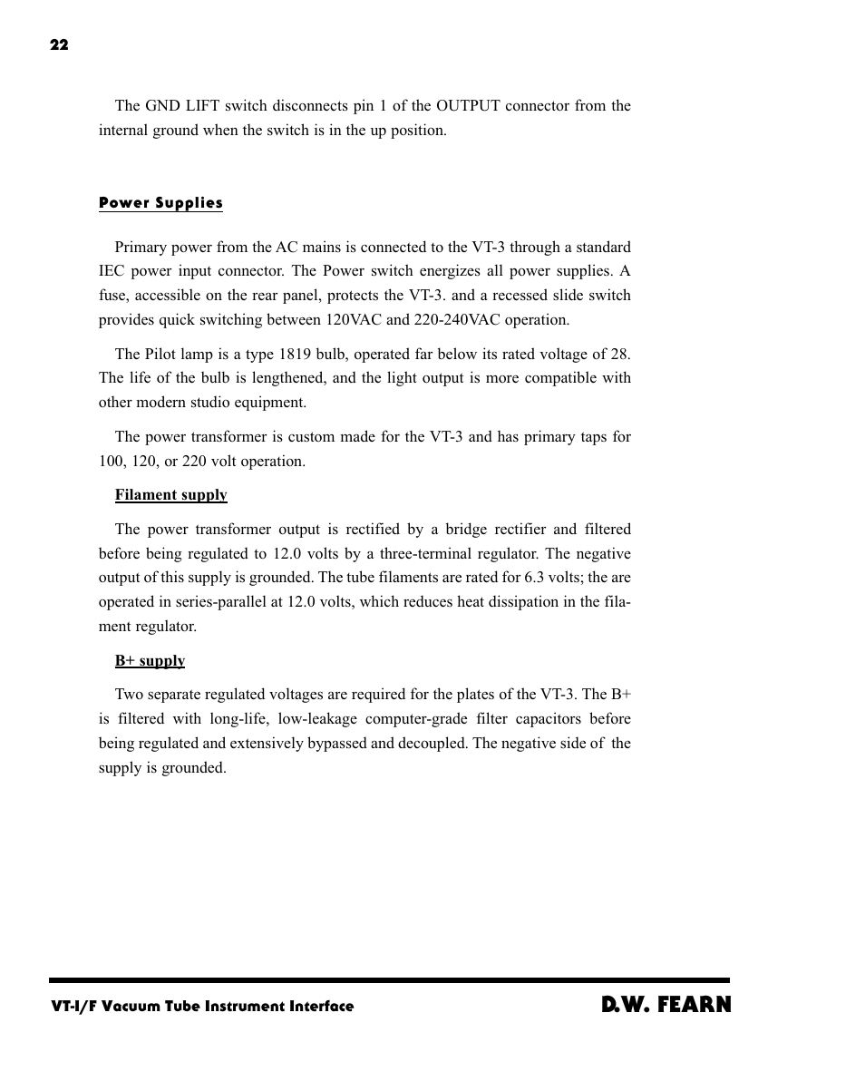 D.w. fearn | D.W. Fearn VT-3 User Manual | Page 20 / 23