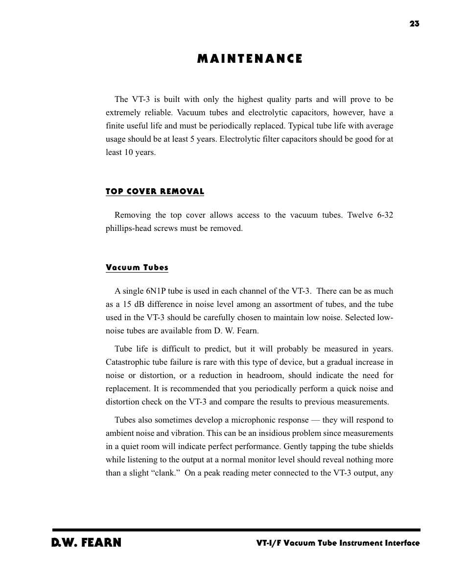 D.w. fearn | D.W. Fearn VT-3 User Manual | Page 21 / 23
