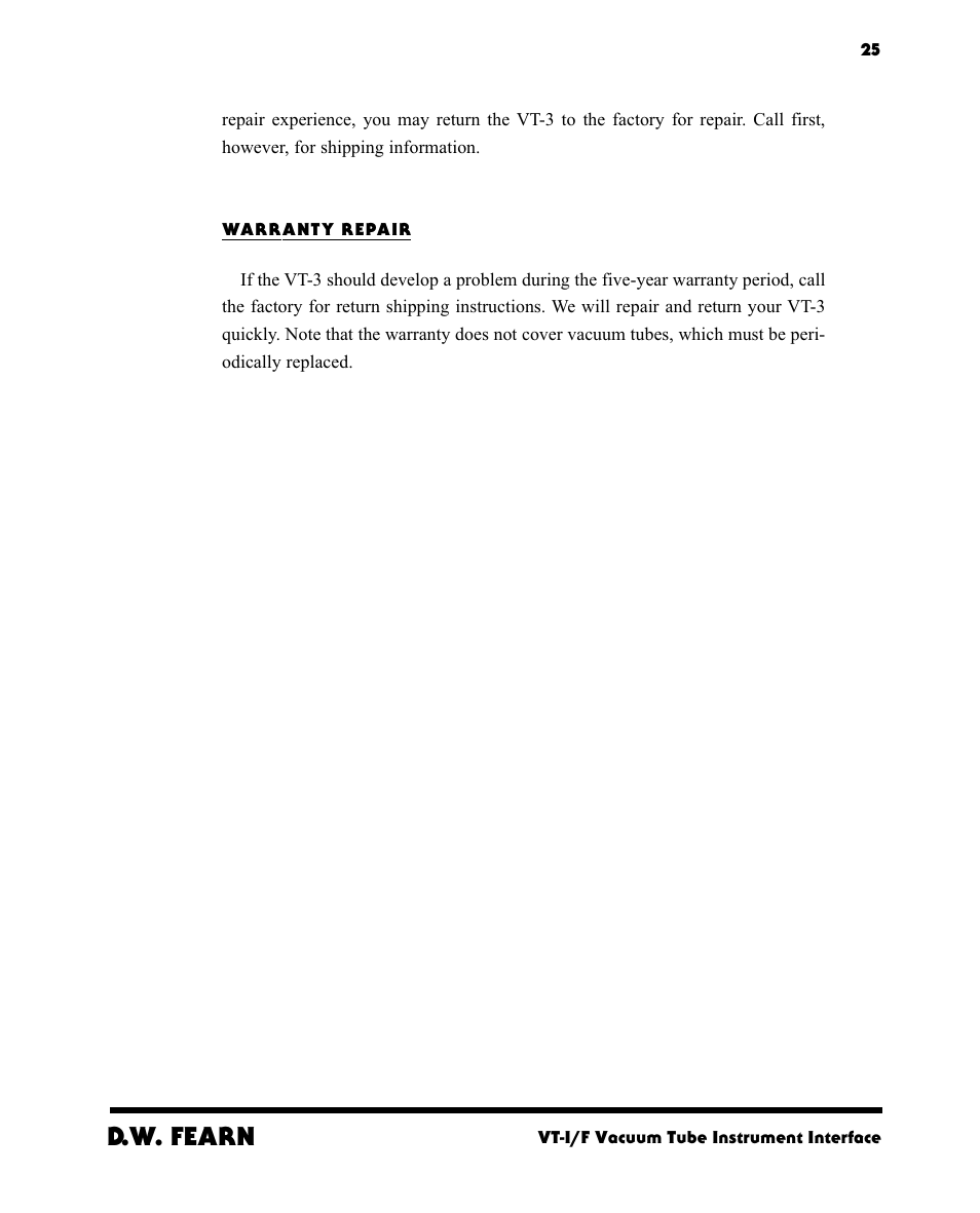 D.w. fearn | D.W. Fearn VT-3 User Manual | Page 23 / 23