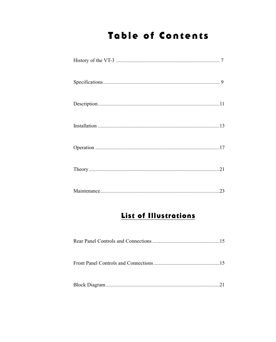 List of illustrations | D.W. Fearn VT-3 User Manual | Page 3 / 23