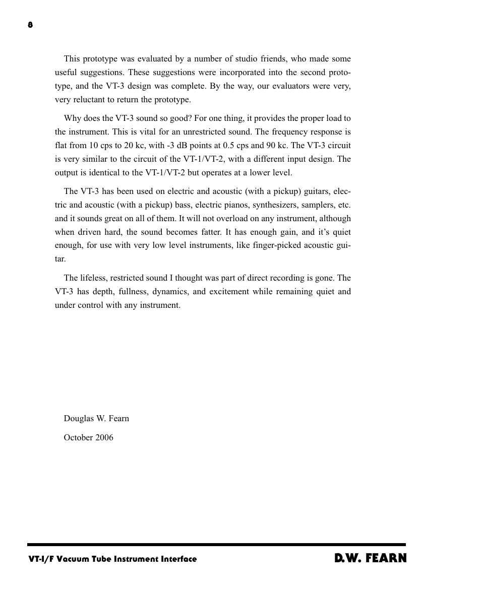 D.w. fearn | D.W. Fearn VT-3 User Manual | Page 7 / 23