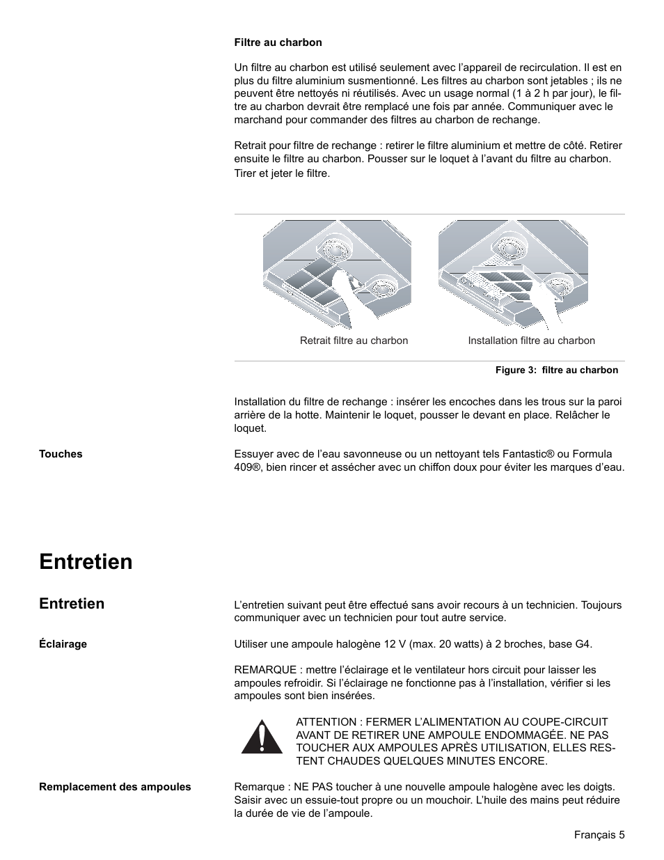 Touches, Entretien, Éclairage | Remplacement des ampoules | Bosch DKE96 User Manual | Page 17 / 32