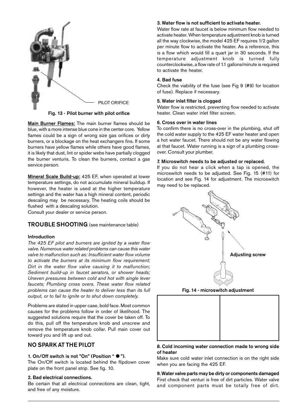 Trouble shooting, No spark at the pilot | Bosch GWH 425 EF User Manual | Page 17 / 26