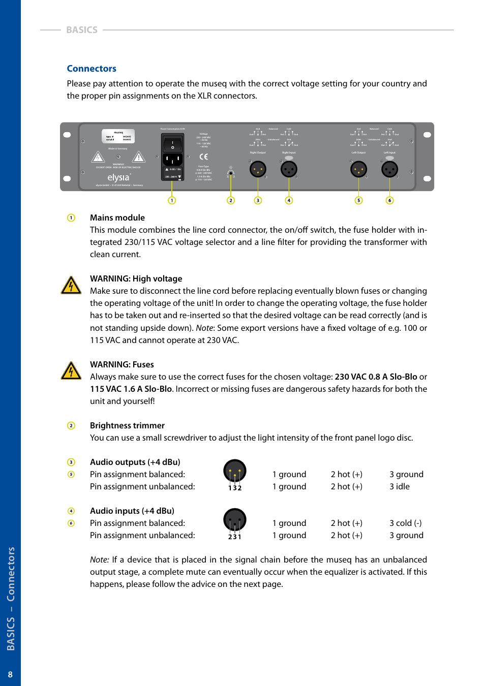 Ba si c s – c on ne ct or s, Connectors, Basics | elysia museq User Manual | Page 8 / 17