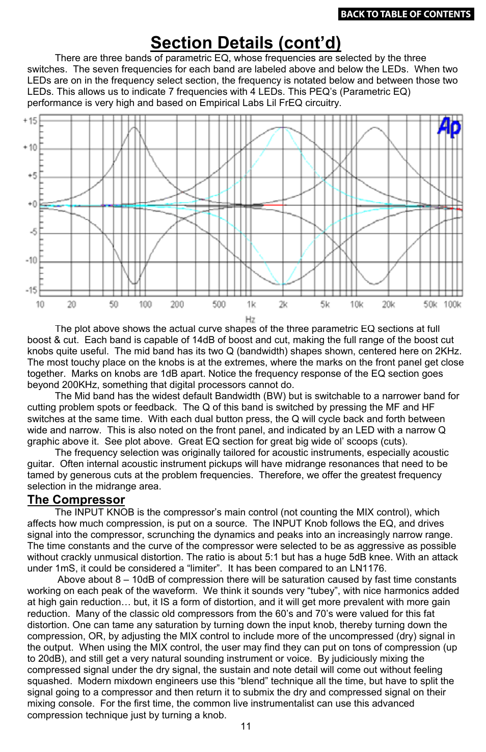 11 the, Compressor, Example settings | Acoustic guitar & plucked instruments, The compressor | Empirical Labs EL-Rx User Manual | Page 10 / 14