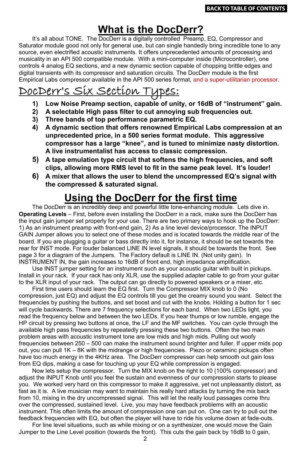 What is the docderr, Using for the first time, Stereo operation & 5.1 surround use | Troubleshooting, Using the docderr for the first time | Empirical Labs EL-Rx User Manual | Page 3 / 14