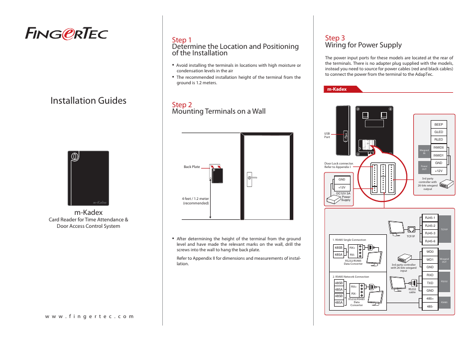 FingerTec m-Kadex Installation Guide User Manual | 3 pages