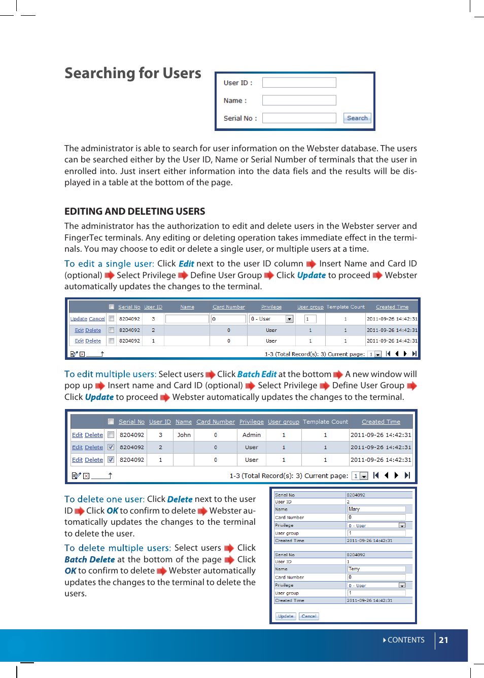 Searching for users | FingerTec Webster User Manual | Page 21 / 35