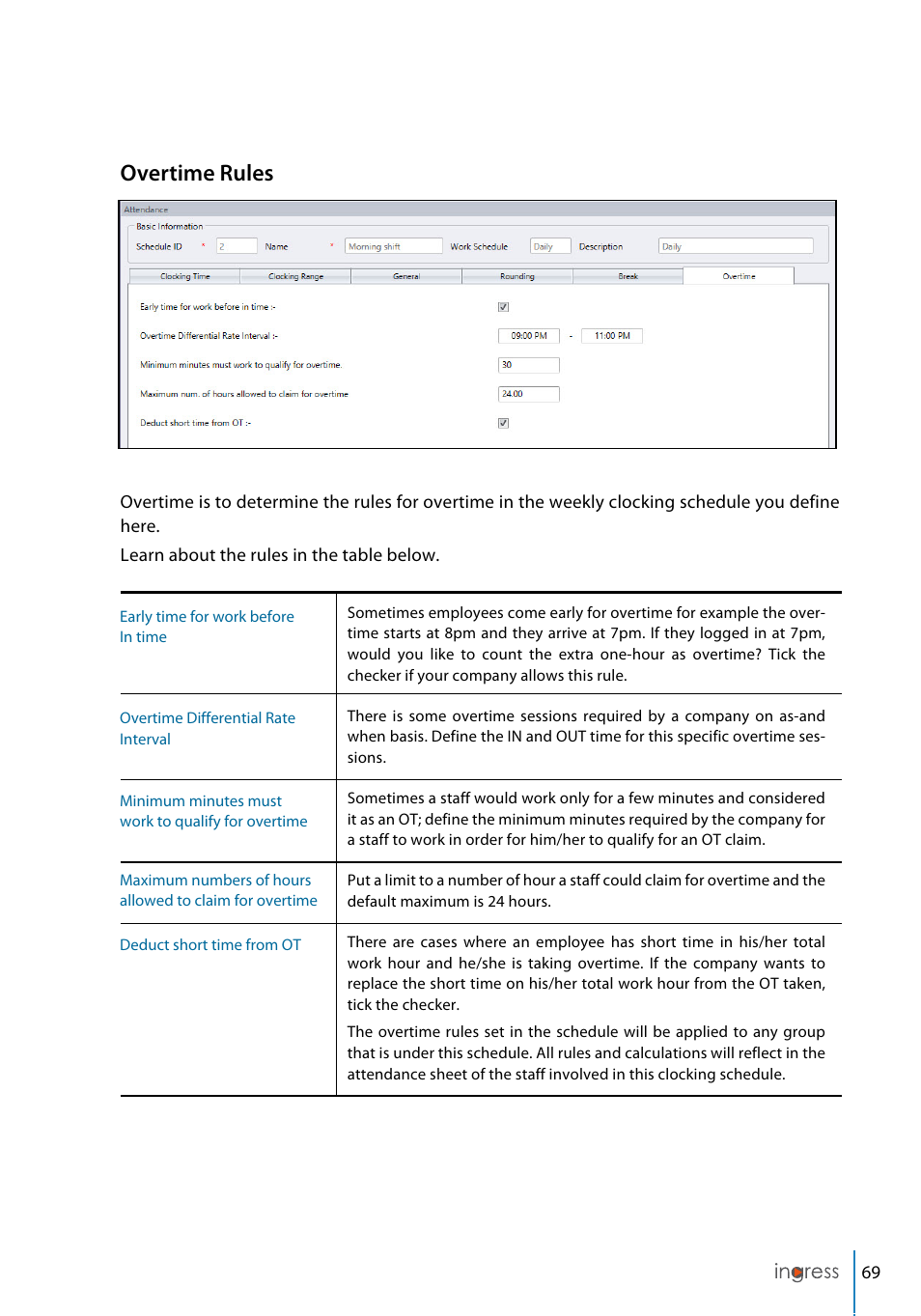 Overtime rules | FingerTec Ingress User Manual | Page 69 / 104